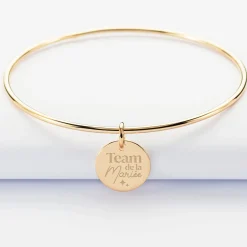 Bracelet Témoin personnalisé jonc plaqué or médaille gravée 15 mm