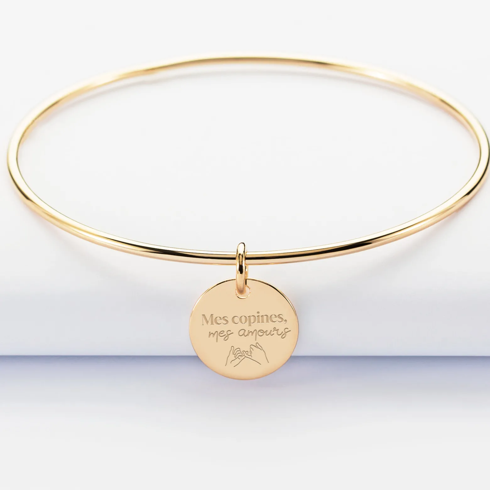 Bracelet Témoin personnalisé jonc plaqué or médaille gravée 15 mm