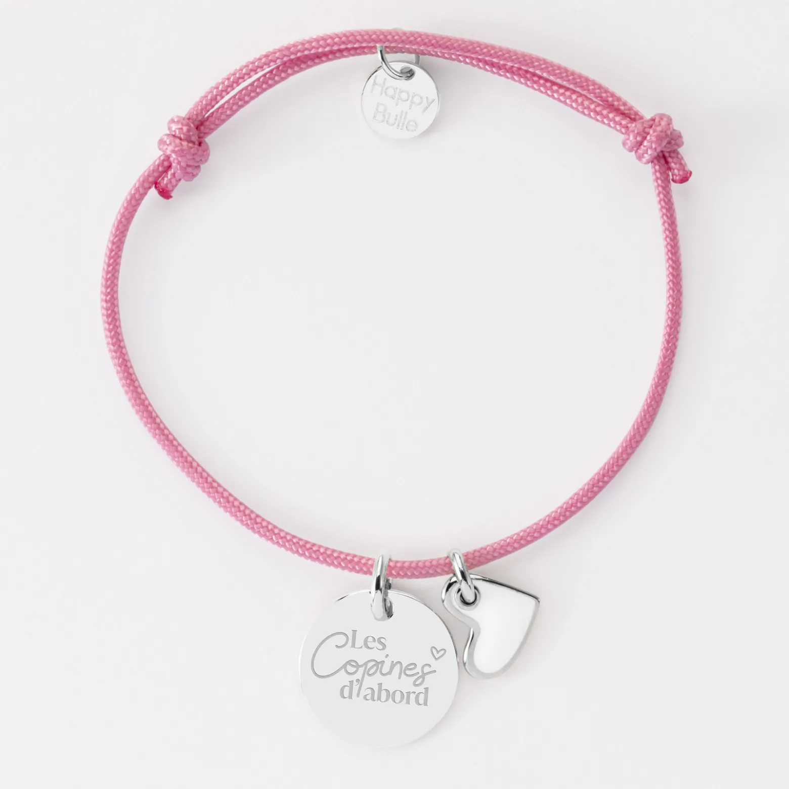 Bracelet Témoin personnalisé médaille gravée argent 15 mm et breloque coeur email 10 mm