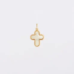 Breloque croix nacre plaqué or 16 mm