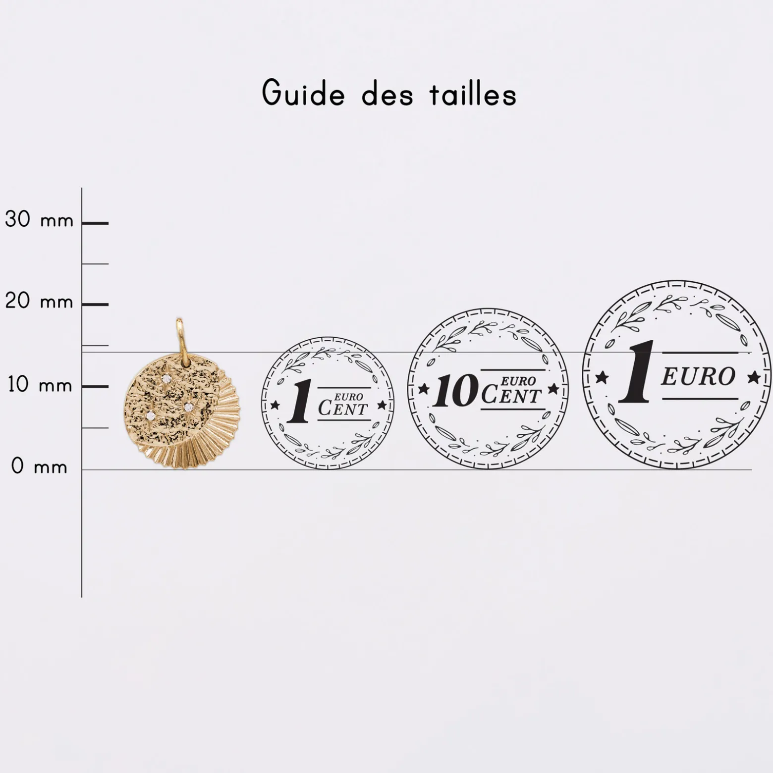 Breloque Lune trio zircons plaqué or 14 mm