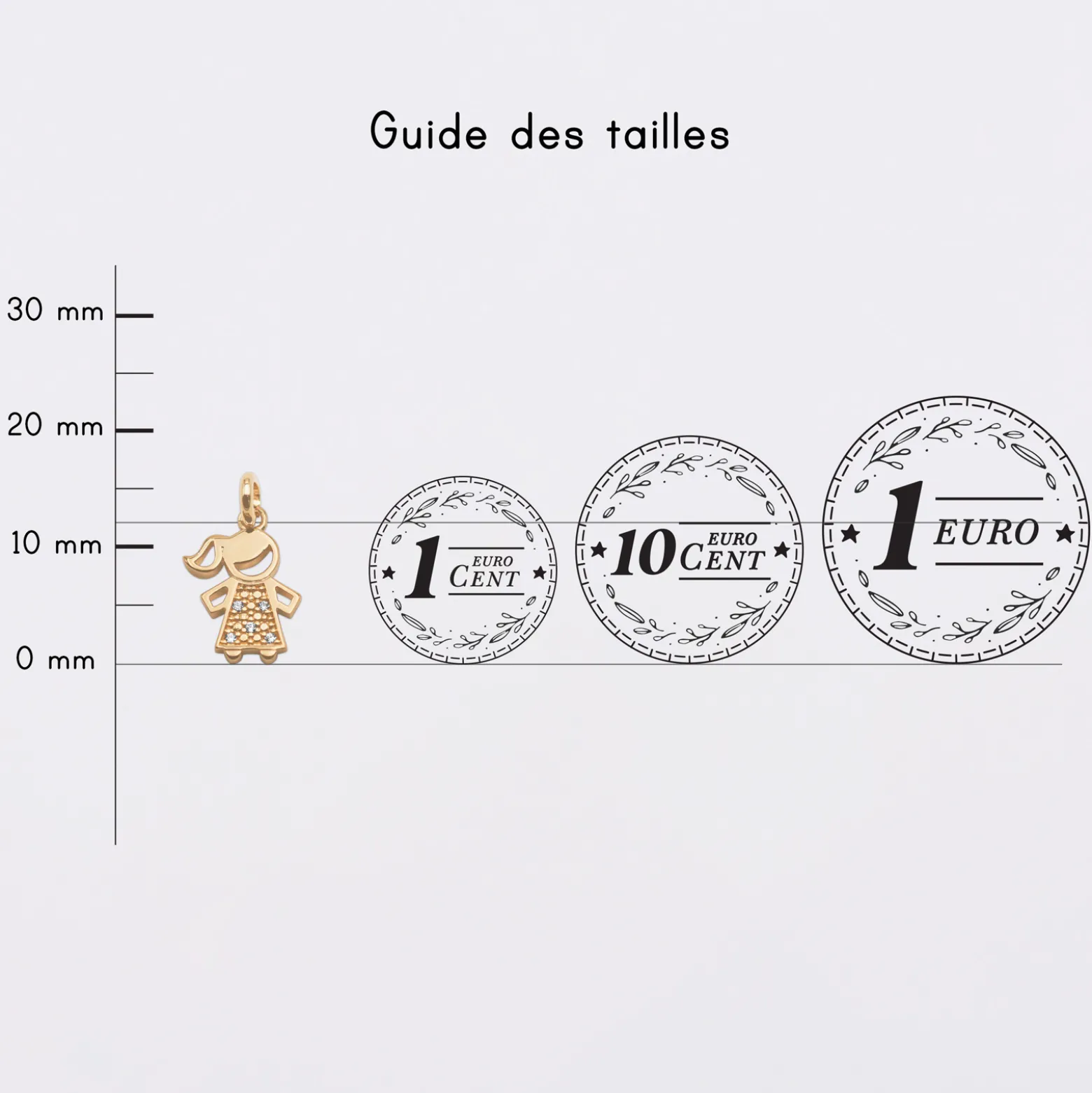 Breloque petite fille scintillante plaqué or 12 mm