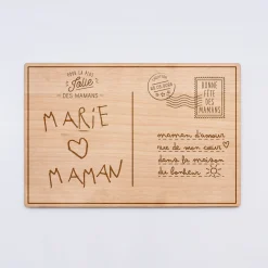 Cadre carte postale maman personnalisé bois gravé 15x10 cm avec support - édition spéciale