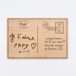 Cadre carte postale papy personnalisé bois gravé 15x10 cm avec support - édition spéciale
