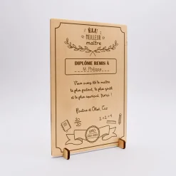 Cadre diplôme maître personnalisé bois gravé 15x10 cm avec support - édition spéciale "Meilleur maître"