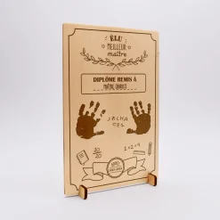 Cadre diplôme maître personnalisé bois gravé 15x10 cm avec support - édition spéciale