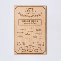 Cadre diplôme maîtresse personnalisé bois gravé 15x10 cm avec support - édition spéciale