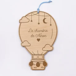Cadre forme montgolfière personnalisé bois gravé 15x10 cm
