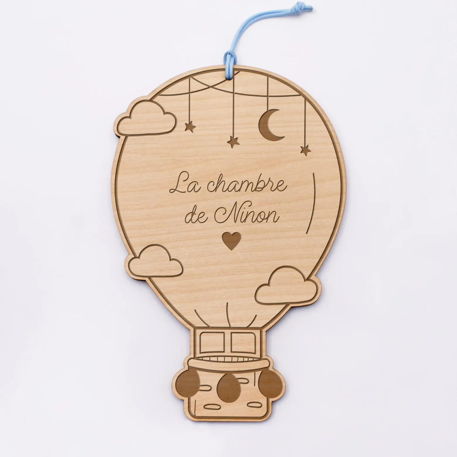 Cadre forme montgolfière personnalisé bois gravé 15x10 cm