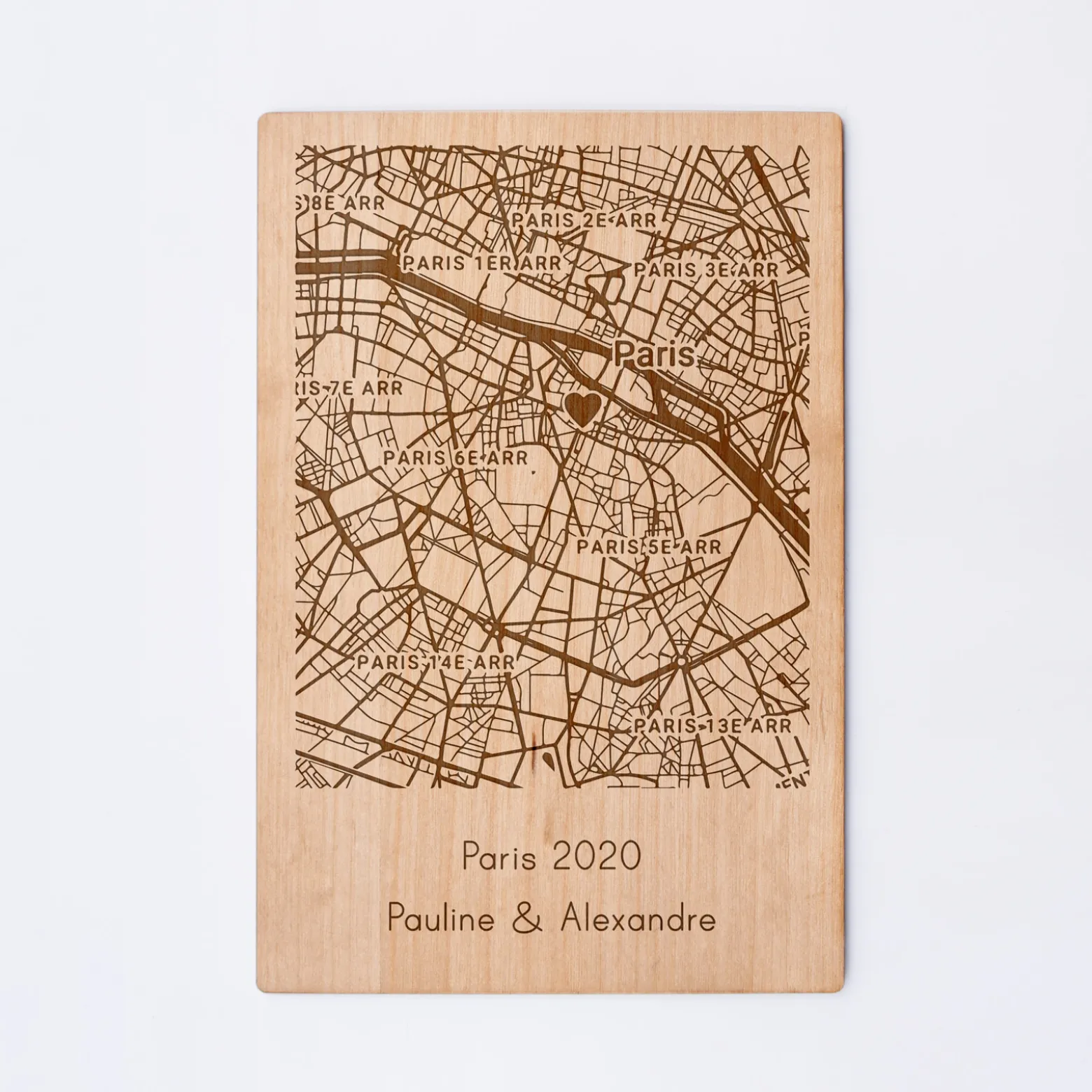 Cadre "Géo map" personnalisé bois gravé 15x10 cm avec support