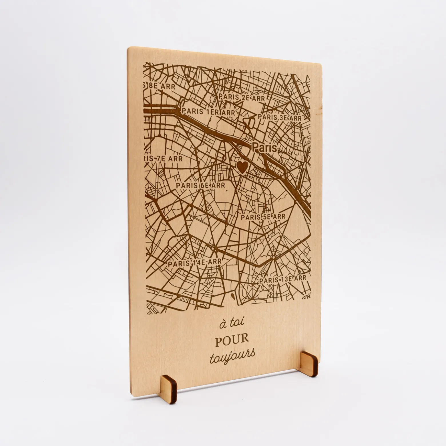 Cadre "Géo map" personnalisé bois gravé 15x10 cm avec support