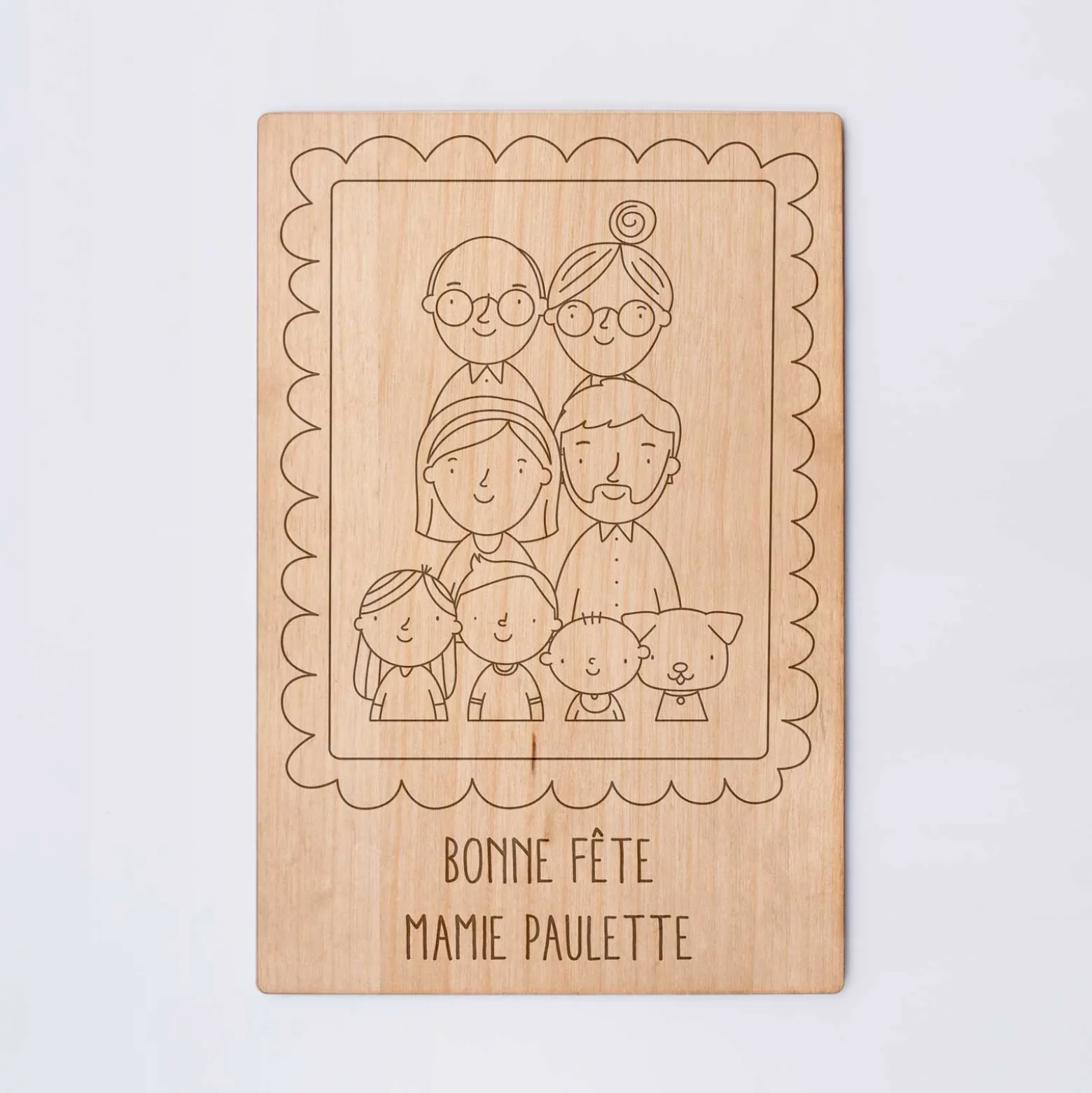 Cadre personnalisé bois gravé 15x10 cm avec support - édition spéciale "Famille"