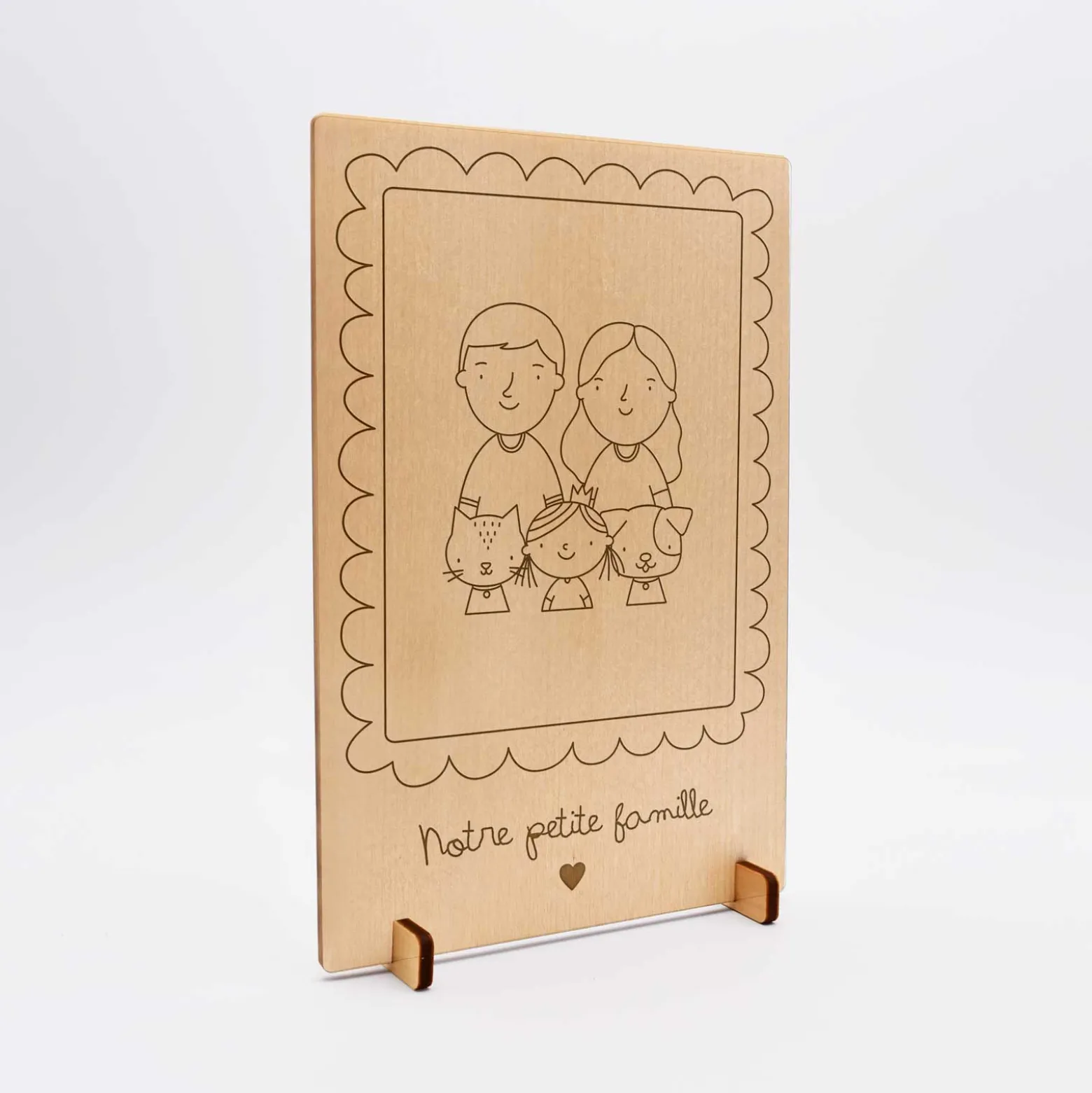 Cadre personnalisé bois gravé 15x10 cm avec support - édition spéciale "Famille"