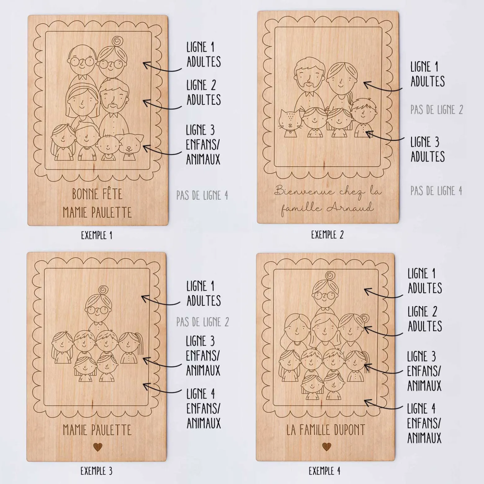 Cadre personnalisé bois gravé 15x10 cm avec support - édition spéciale "Famille"