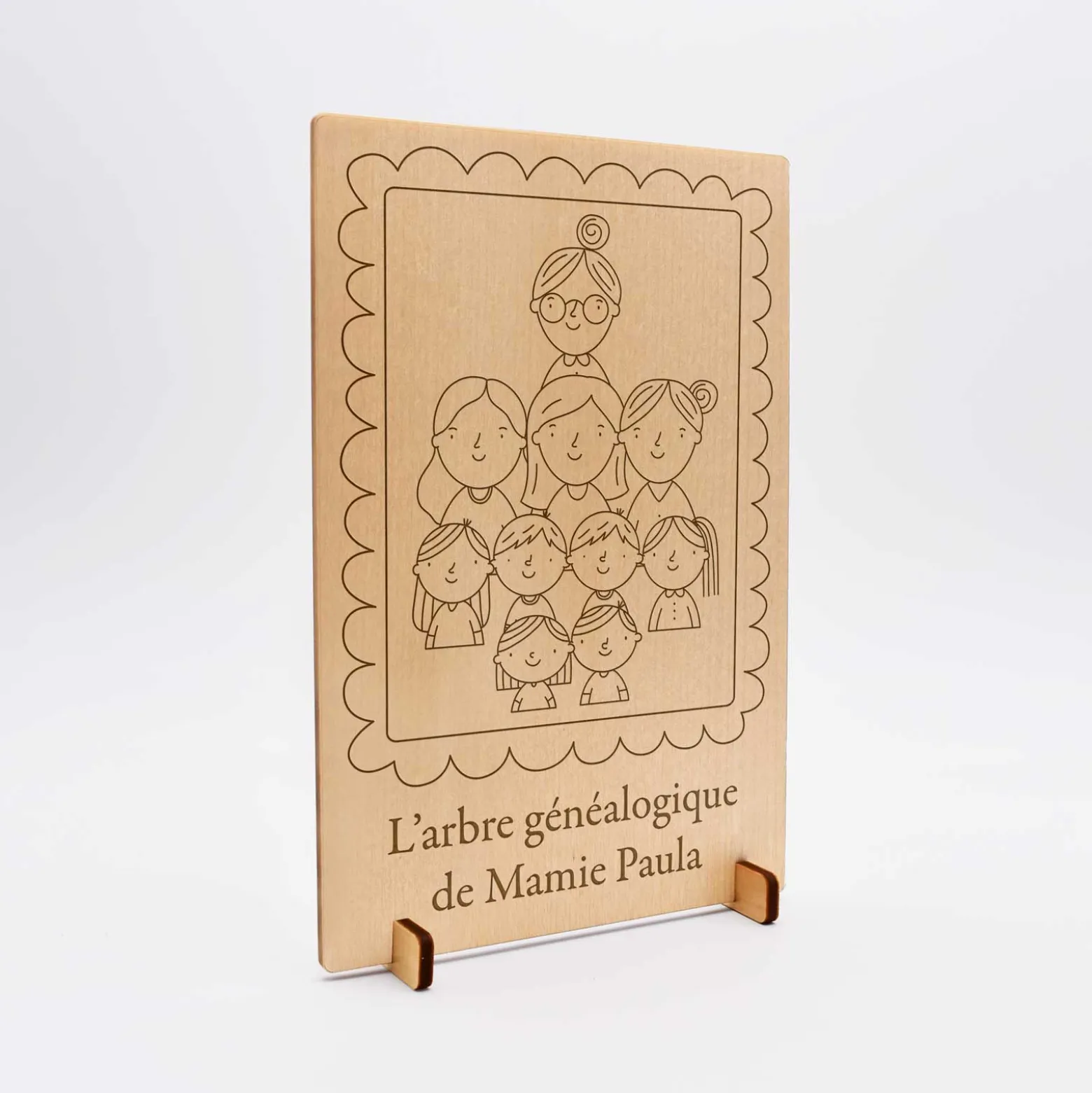 Cadre personnalisé bois gravé 15x10 cm avec support - édition spéciale "Famille"