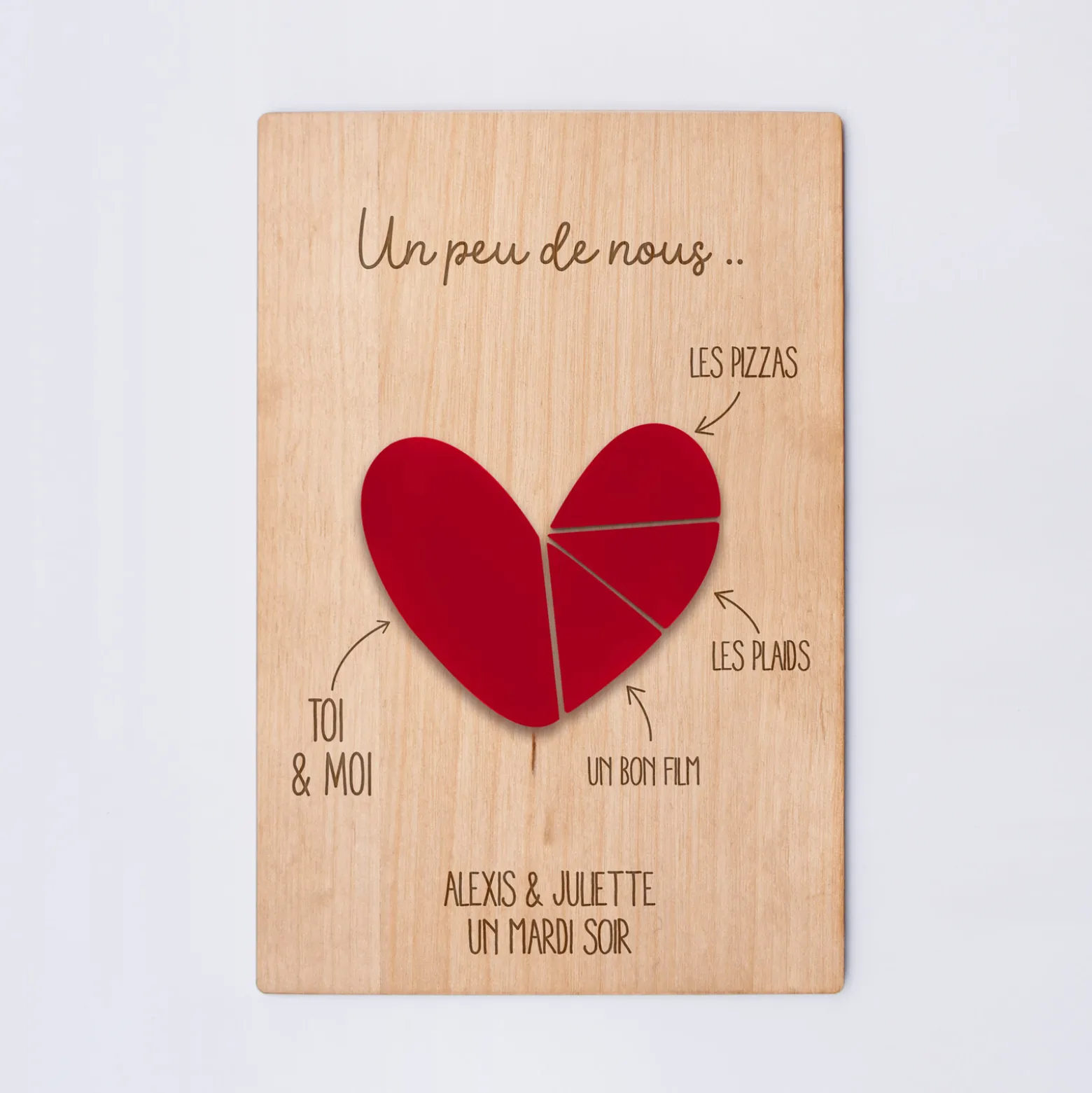 Cadre personnalisé bois gravé 15x10 cm avec support - édition spéciale "Un peu de nous"