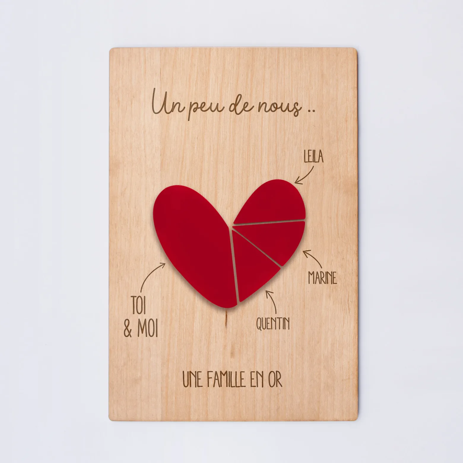 Cadre personnalisé bois gravé 15x10 cm avec support - édition spéciale "Un peu de nous"