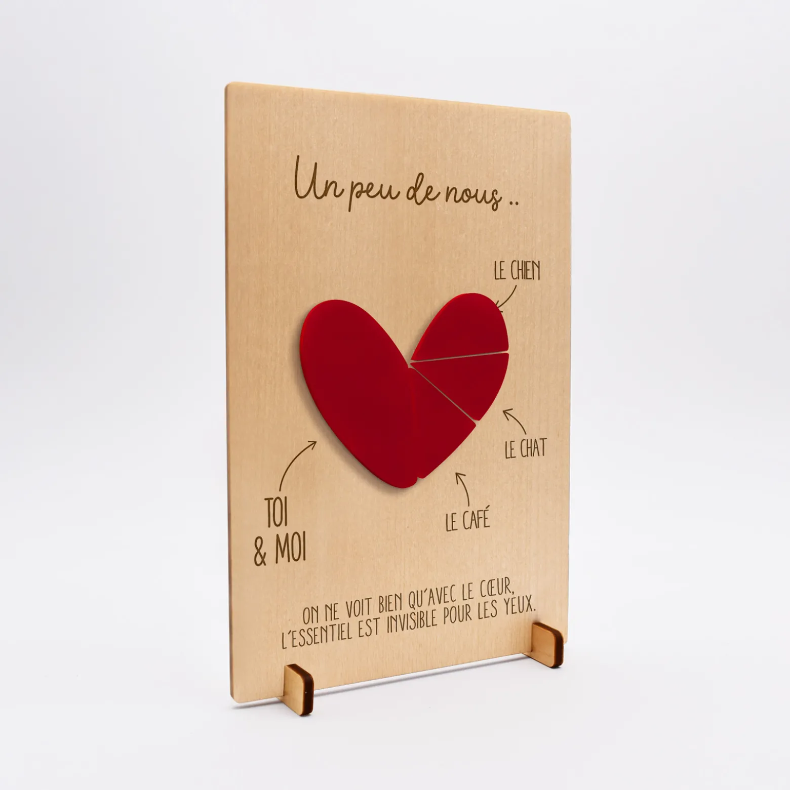 Cadre personnalisé bois gravé 15x10 cm avec support - édition spéciale "Un peu de nous"