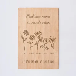 Cadre personnalisé bois gravé 15x10 cm avec support - édition spéciale "Joli jardin"