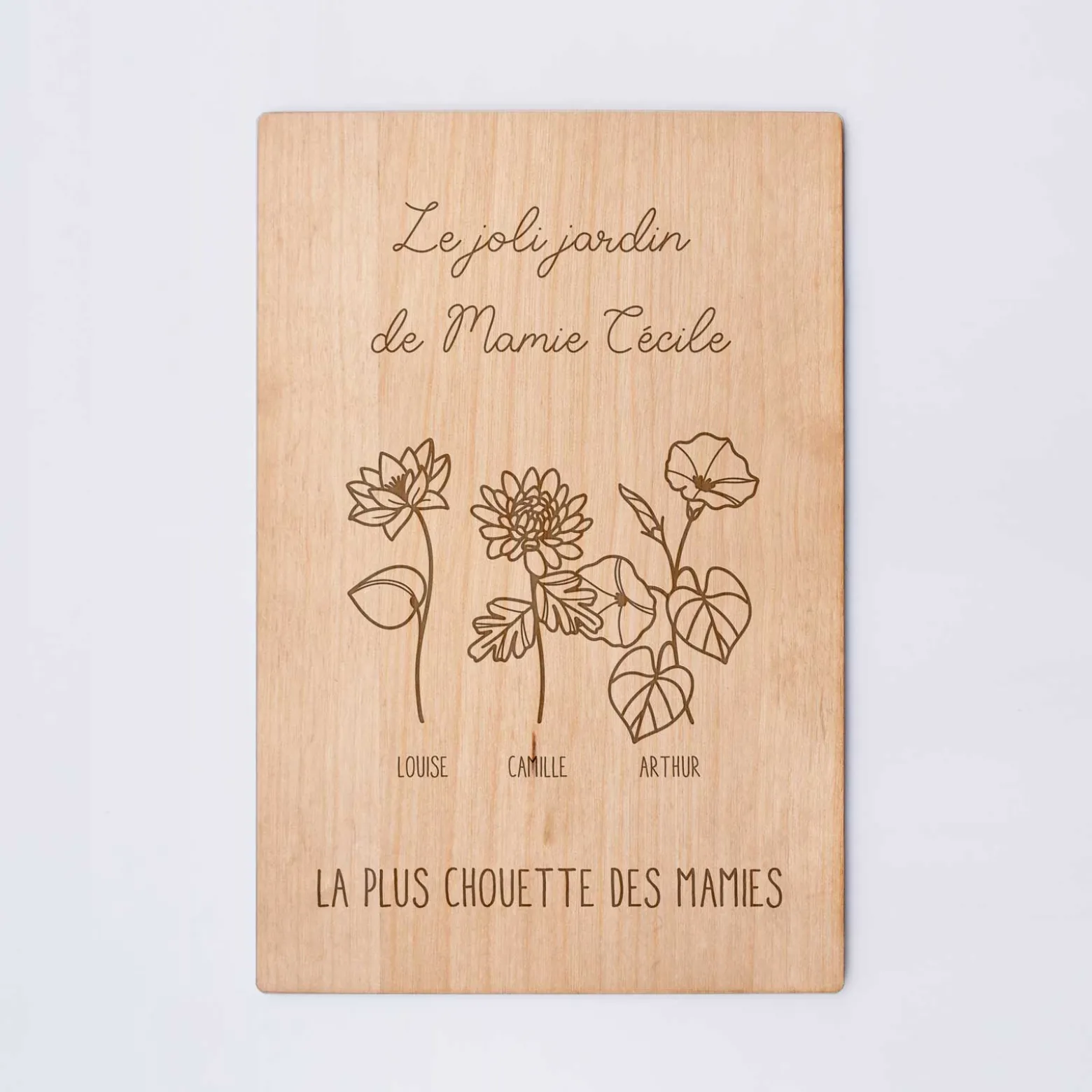 Cadre personnalisé bois gravé 15x10 cm avec support - édition spéciale "Joli jardin"