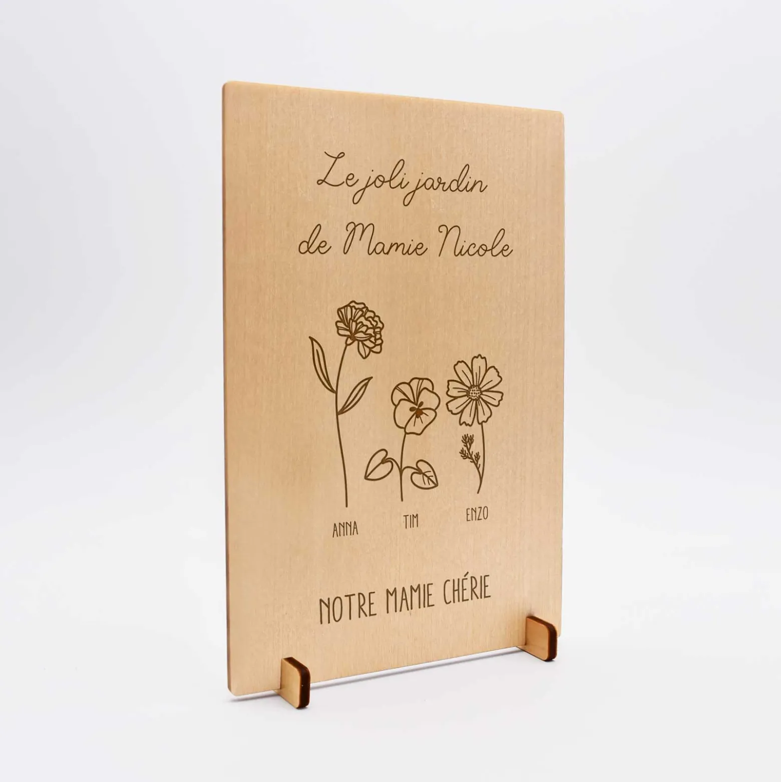 Cadre personnalisé bois gravé 15x10 cm avec support - édition spéciale "Joli jardin"