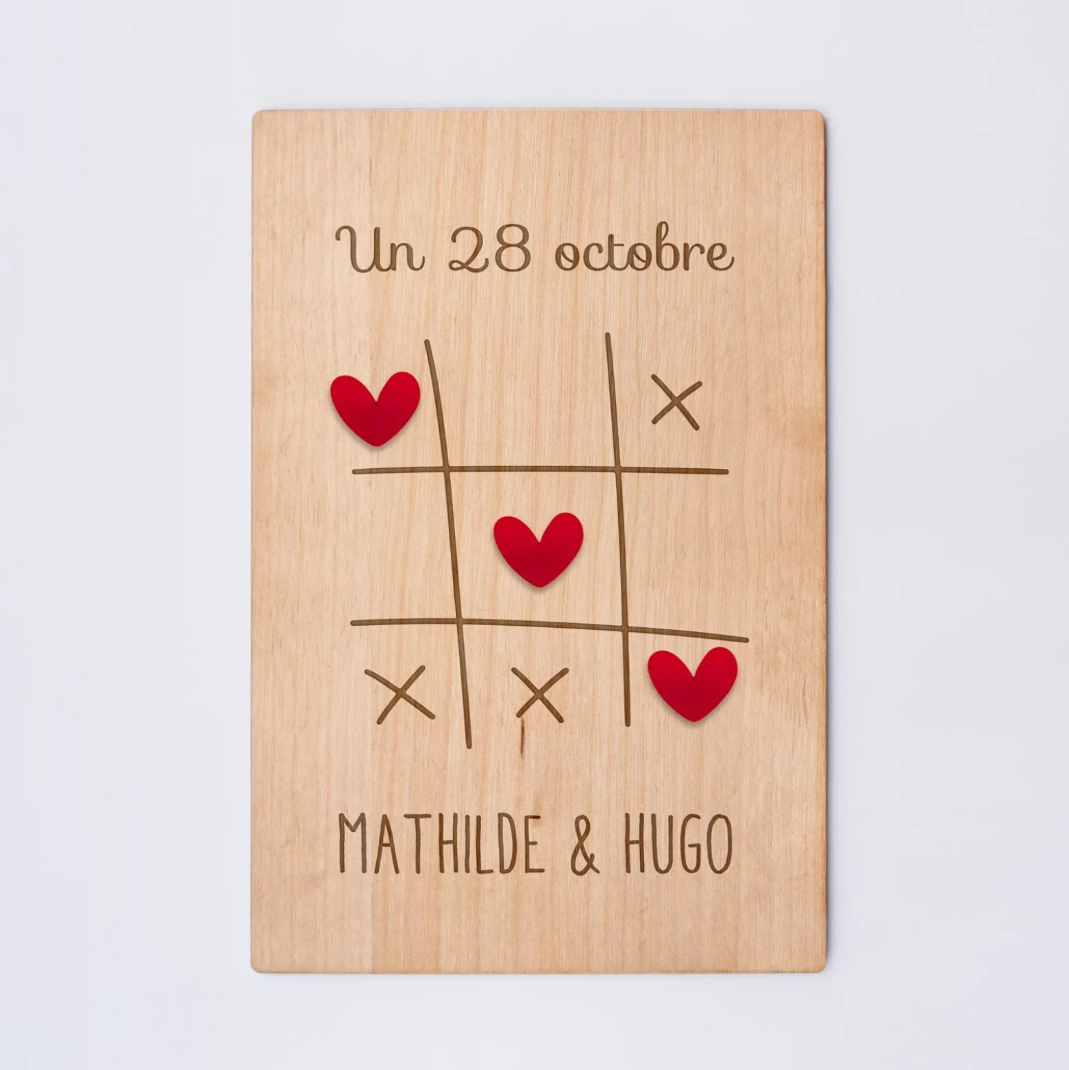 Cadre personnalisé bois gravé 15x10 cm avec support - édition spéciale "Morpion amour"