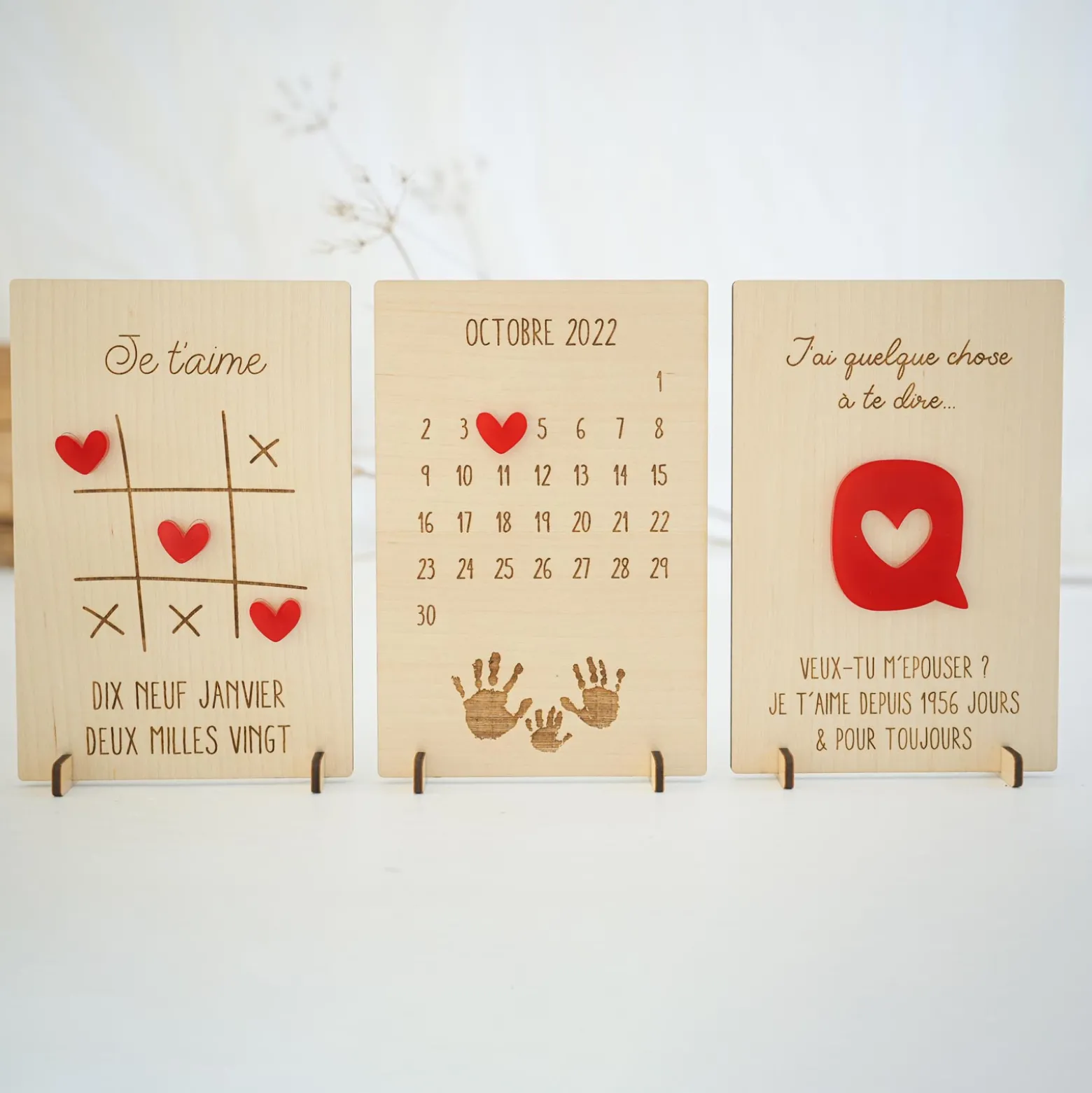 Cadre personnalisé bois gravé 15x10 cm avec support - édition spéciale "Morpion amour"