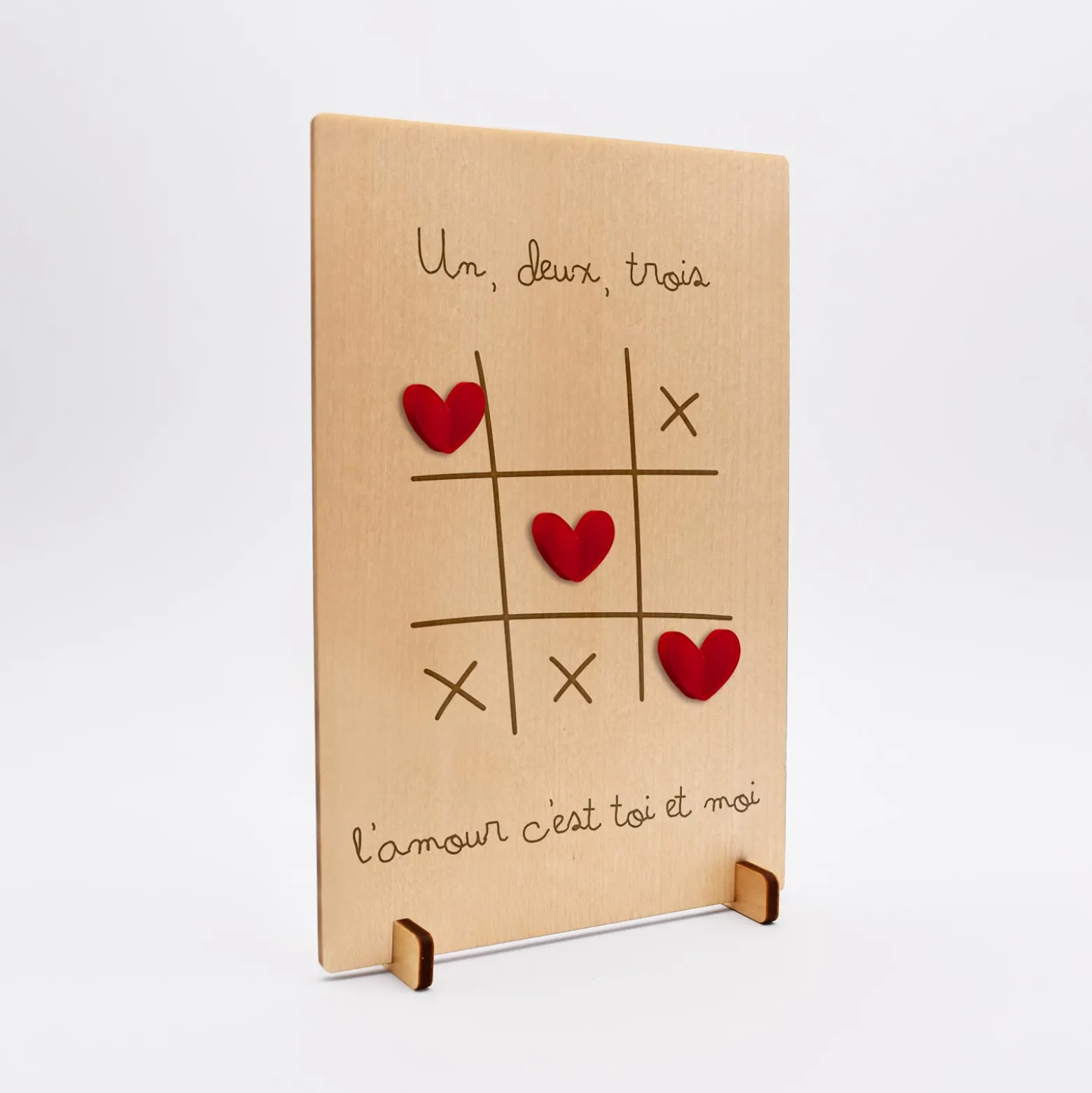 Cadre personnalisé bois gravé 15x10 cm avec support - édition spéciale "Morpion amour"