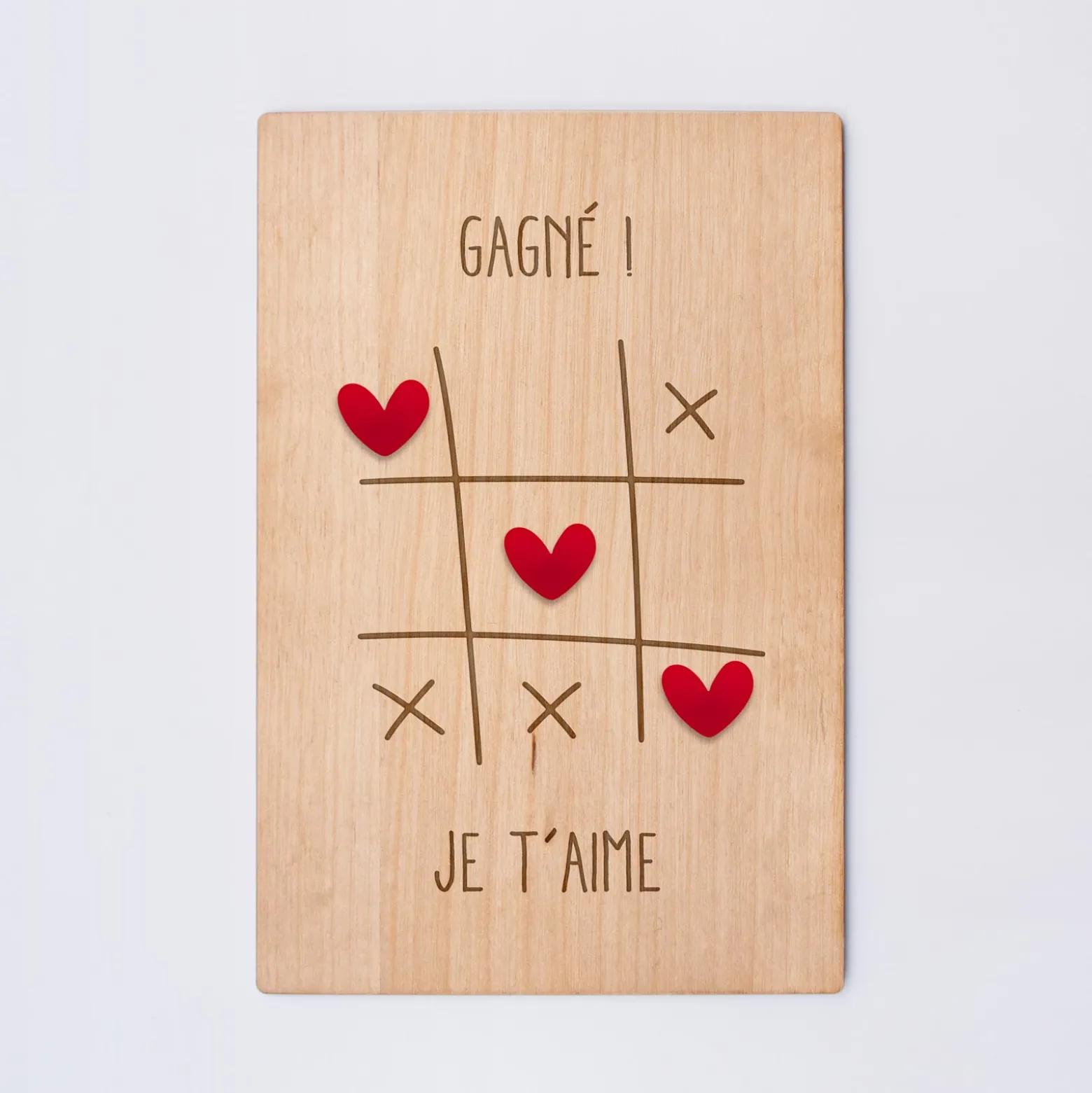 Cadre personnalisé bois gravé 15x10 cm avec support - édition spéciale "Morpion amour"