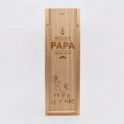 Caisse de vin bois couvercle acrylique gravé - Edition spéciale "Meilleur Papa depuis"