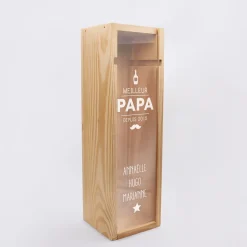 Caisse de vin bois couvercle acrylique gravé - Edition spéciale "Meilleur Papa depuis"