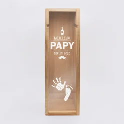Caisse de vin bois couvercle gravé - Edition spéciale "Meilleur Papy depuis"