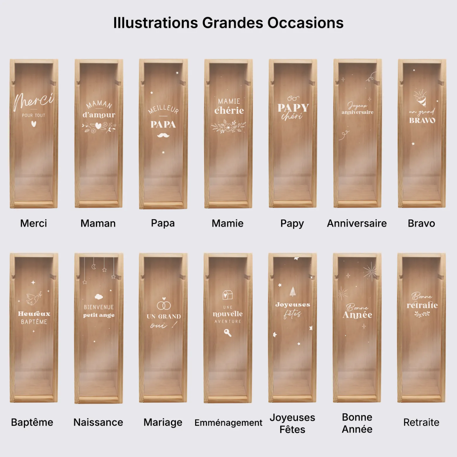 Caisse de vin bois couvercle gravé - Edition spéciale "Grandes Occasions"