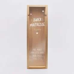 Caisse de vin personnalisée bois couvercle acrylique gravé - Edition spéciale "Super maîtresse"