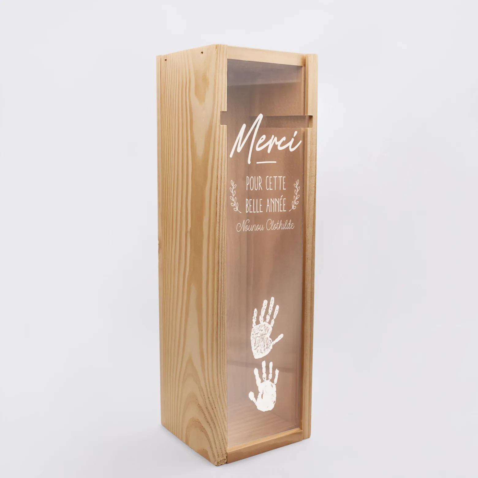 Caisse de vin personnalisée bois couvercle gravé - Edition spéciale "Merci pour cette belle année"