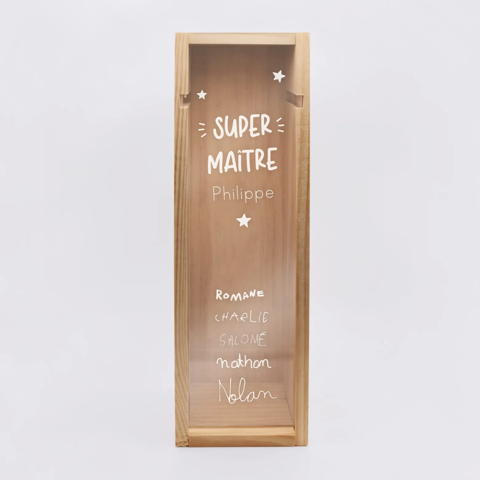 Caisse de vin personnalisée bois couvercle gravé - Edition spéciale "Super maître"