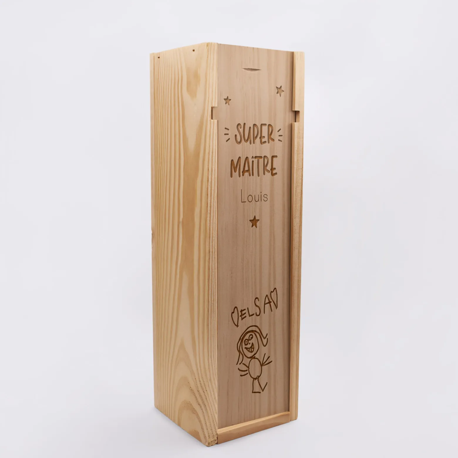 Caisse de vin personnalisée bois couvercle gravé - Edition spéciale "Super maître"