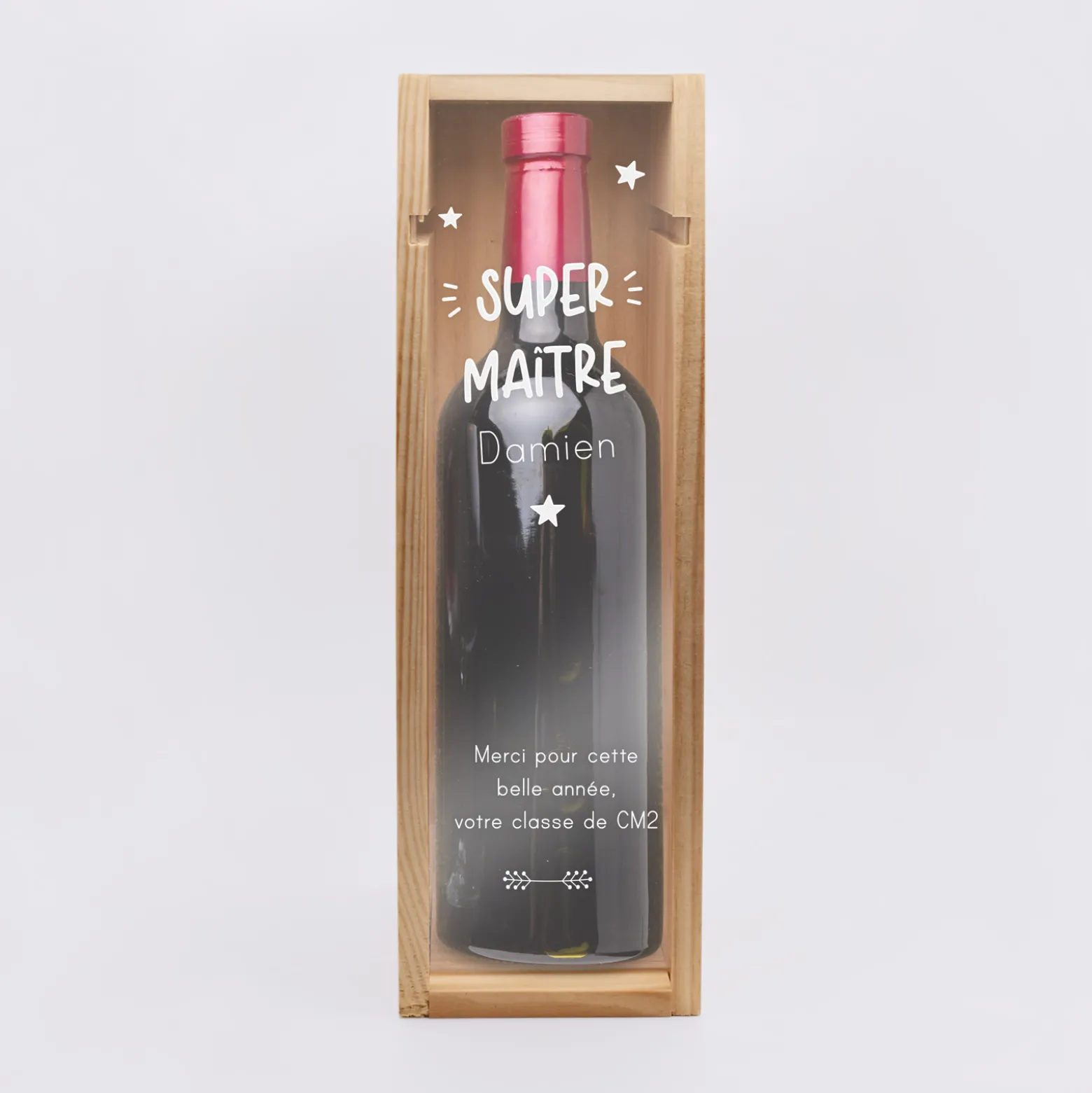 Caisse de vin personnalisée bois couvercle gravé - Edition spéciale "Super maître"