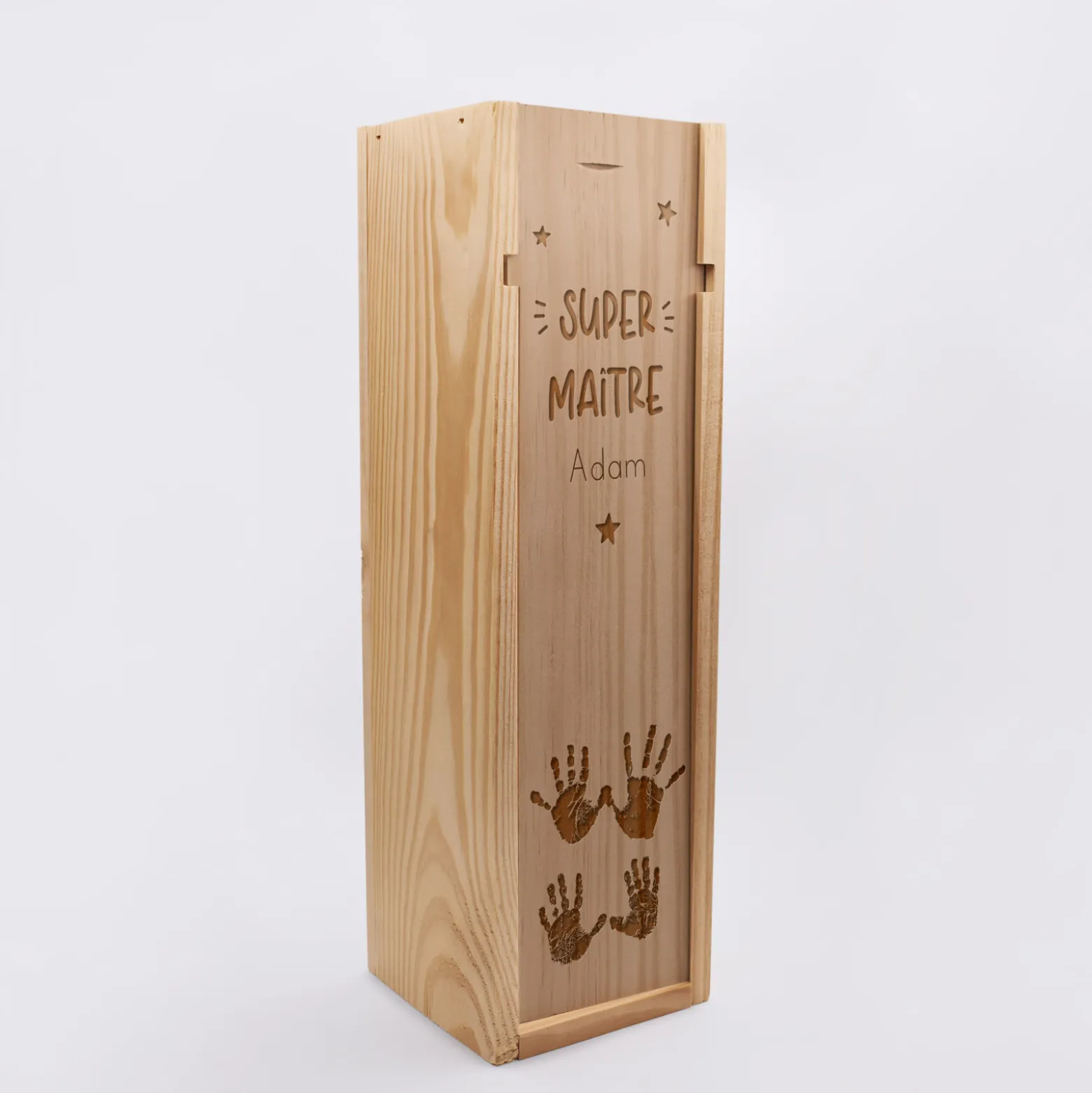 Caisse de vin personnalisée bois couvercle gravé - Edition spéciale "Super maître"