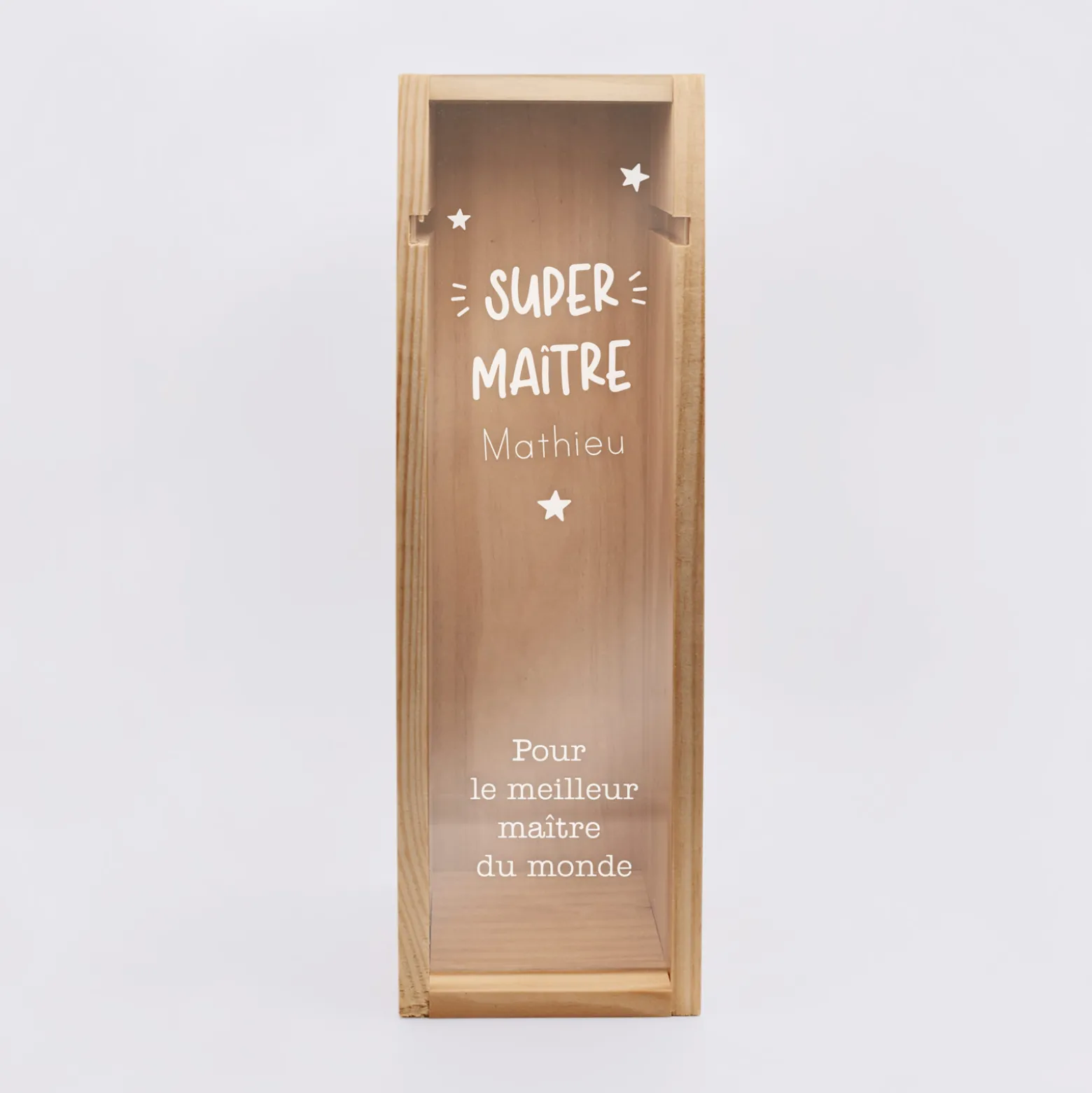 Caisse de vin personnalisée bois couvercle gravé - Edition spéciale "Super maître"