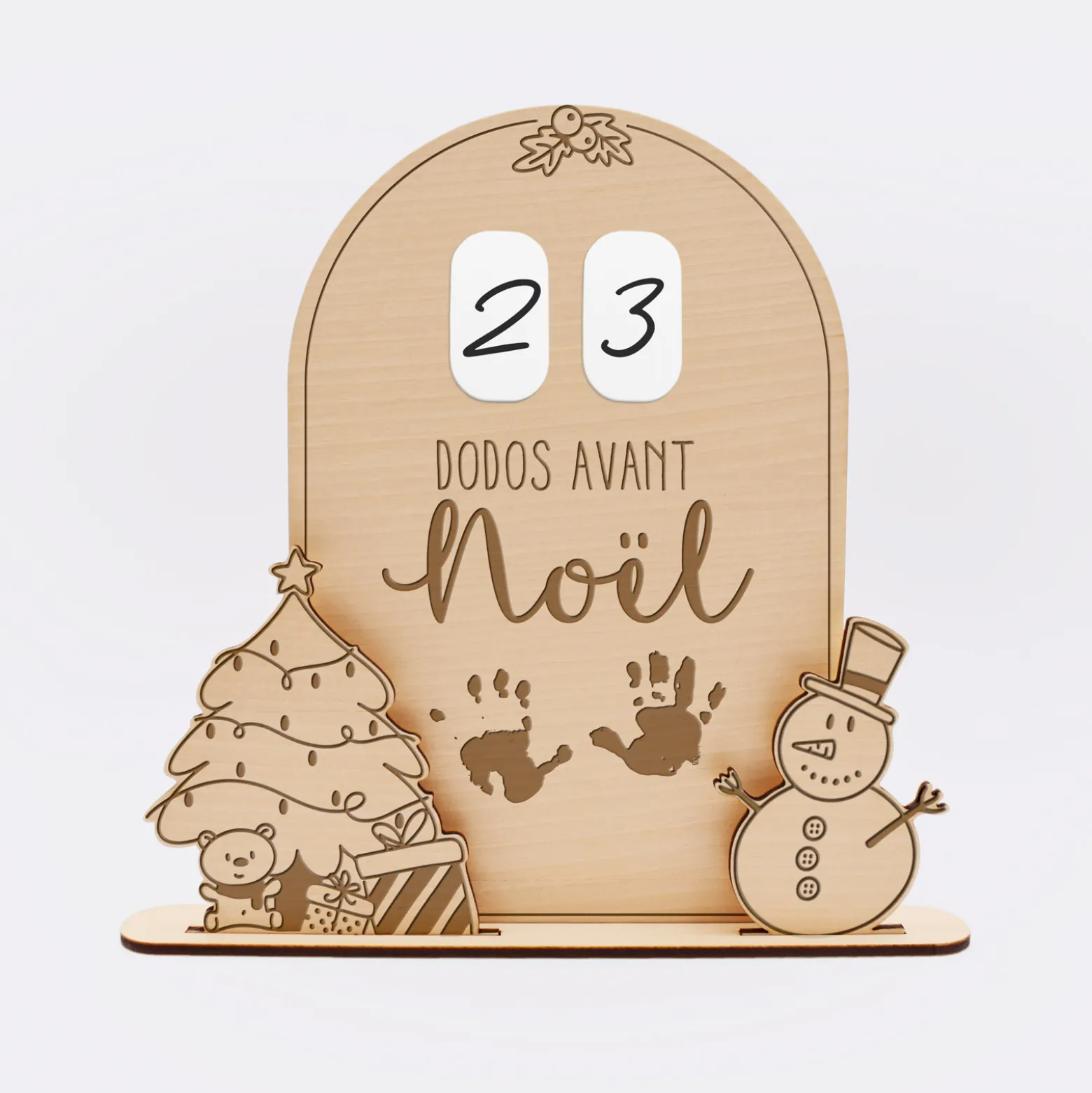 Calendrier de l'avent personnalisé compte à rebours Noël magique bois gravé