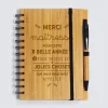 Carnet bambou Merci Maîtresse 14,5x18 cm et stylo gravé - édition limitée pré-personnalisée
