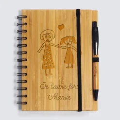 Carnet bambou personnalisé 14,5x18 cm et stylo gravé