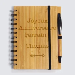 Carnet bambou personnalisé 14,5x18 cm et stylo gravé