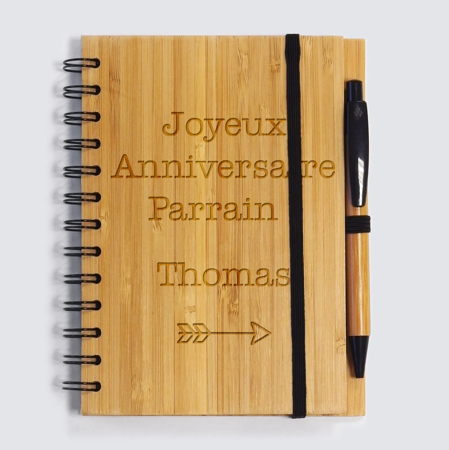Carnet bambou personnalisé 14,5x18 cm et stylo gravé