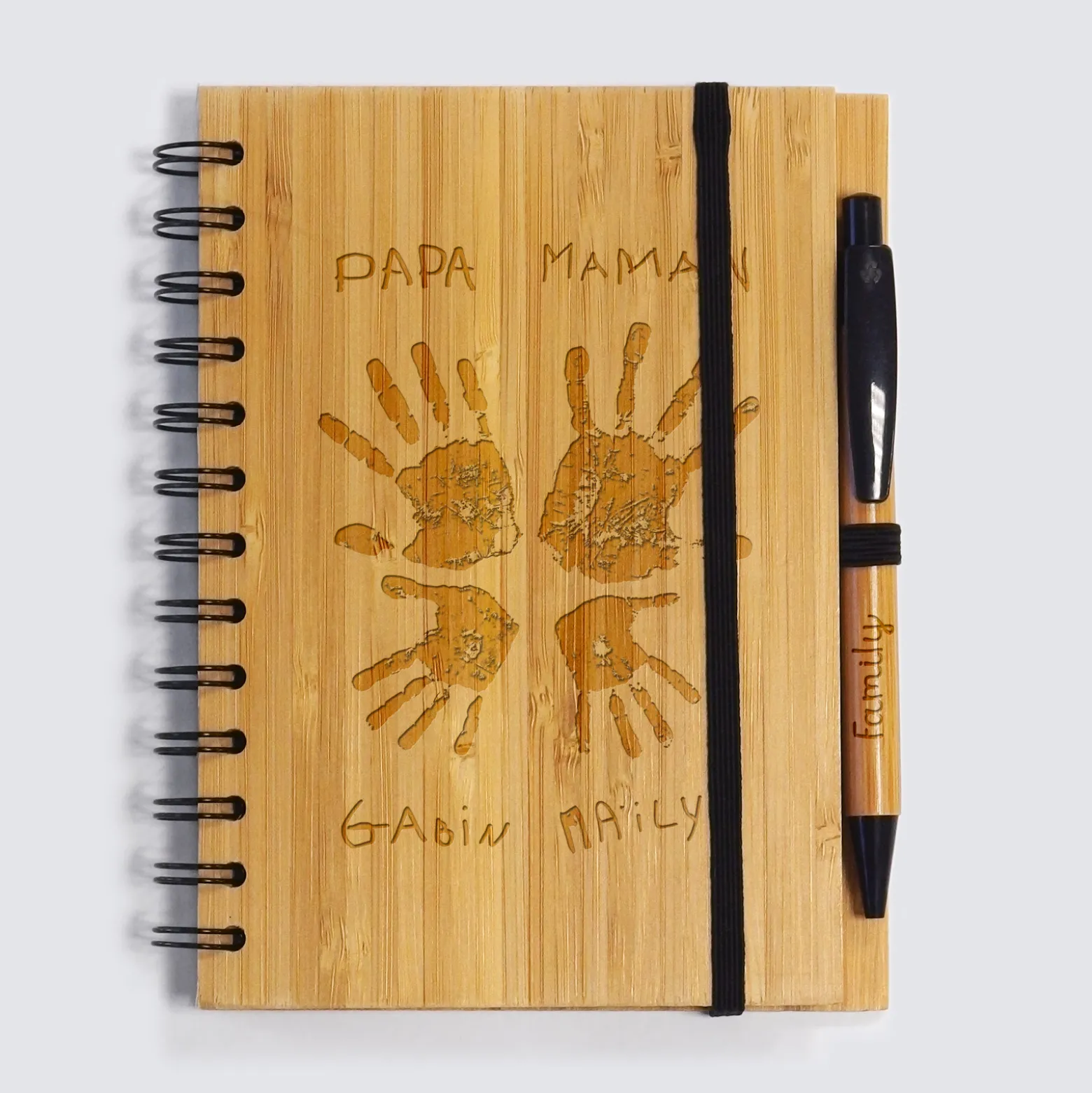 Carnet bambou personnalisé 14,5x18 cm et stylo gravé