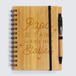 Carnet bambou personnalisé 14,5x18 cm et stylo gravé