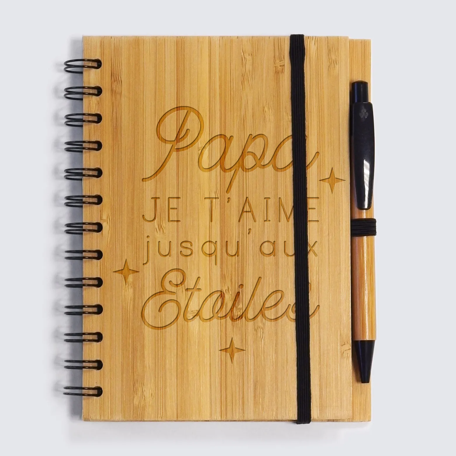 Carnet bambou personnalisé 14,5x18 cm et stylo gravé