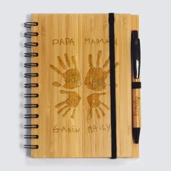 Carnet bambou personnalisé 14,5x18 cm et stylo gravé - Nos petits imparfaits