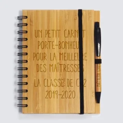 Carnet bambou personnalisé 14,5x18 cm et stylo gravé - Nos petits imparfaits